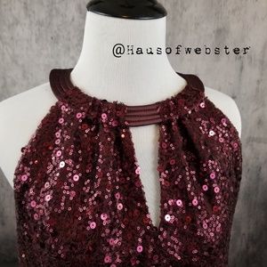 [T Tahari] burgundy sequined sleeveless blouse